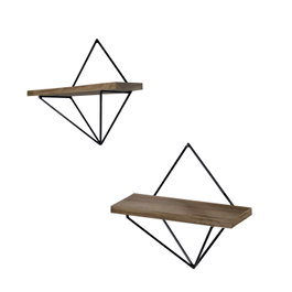 Hanah Home Wr046 Estantería de Pared Madera de Abeto Metal Nogal y Negro